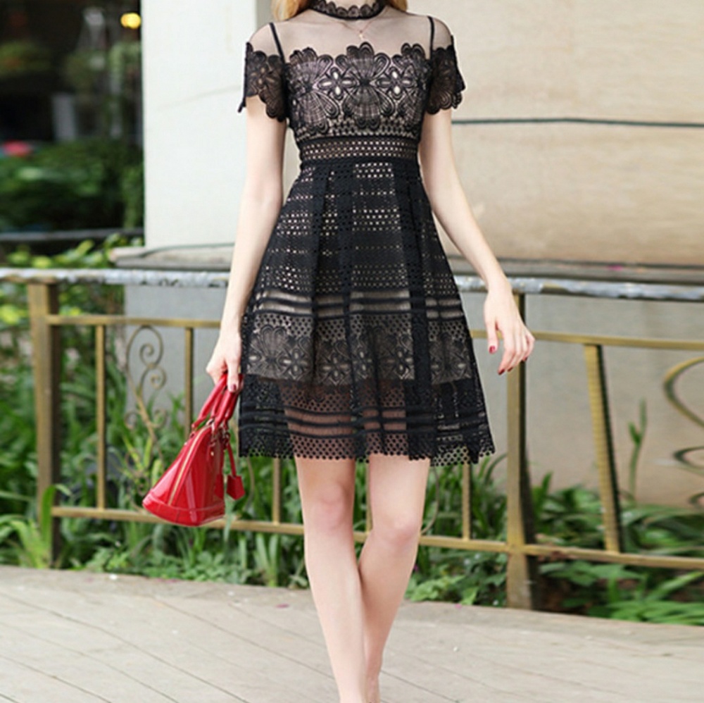 Black lace metisu dress. Wedding guest dress